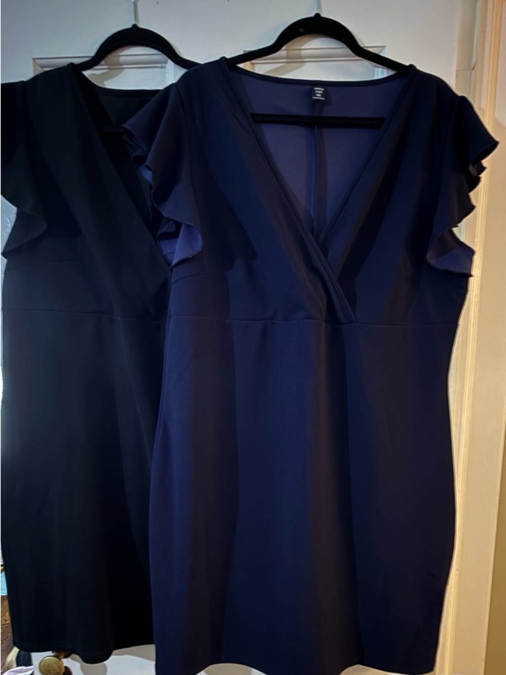 Women's Navy Blue & V-Neck Ruffle Dress Set